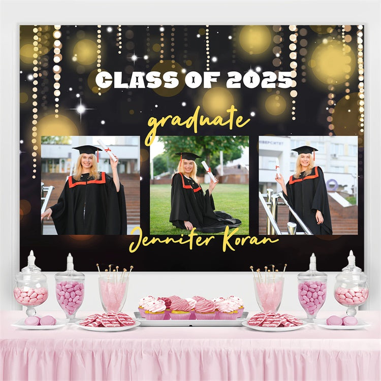 Custom Graduation Backdrop Sparkling String Lights Graduation Party Backdrop UK GQ3-249
