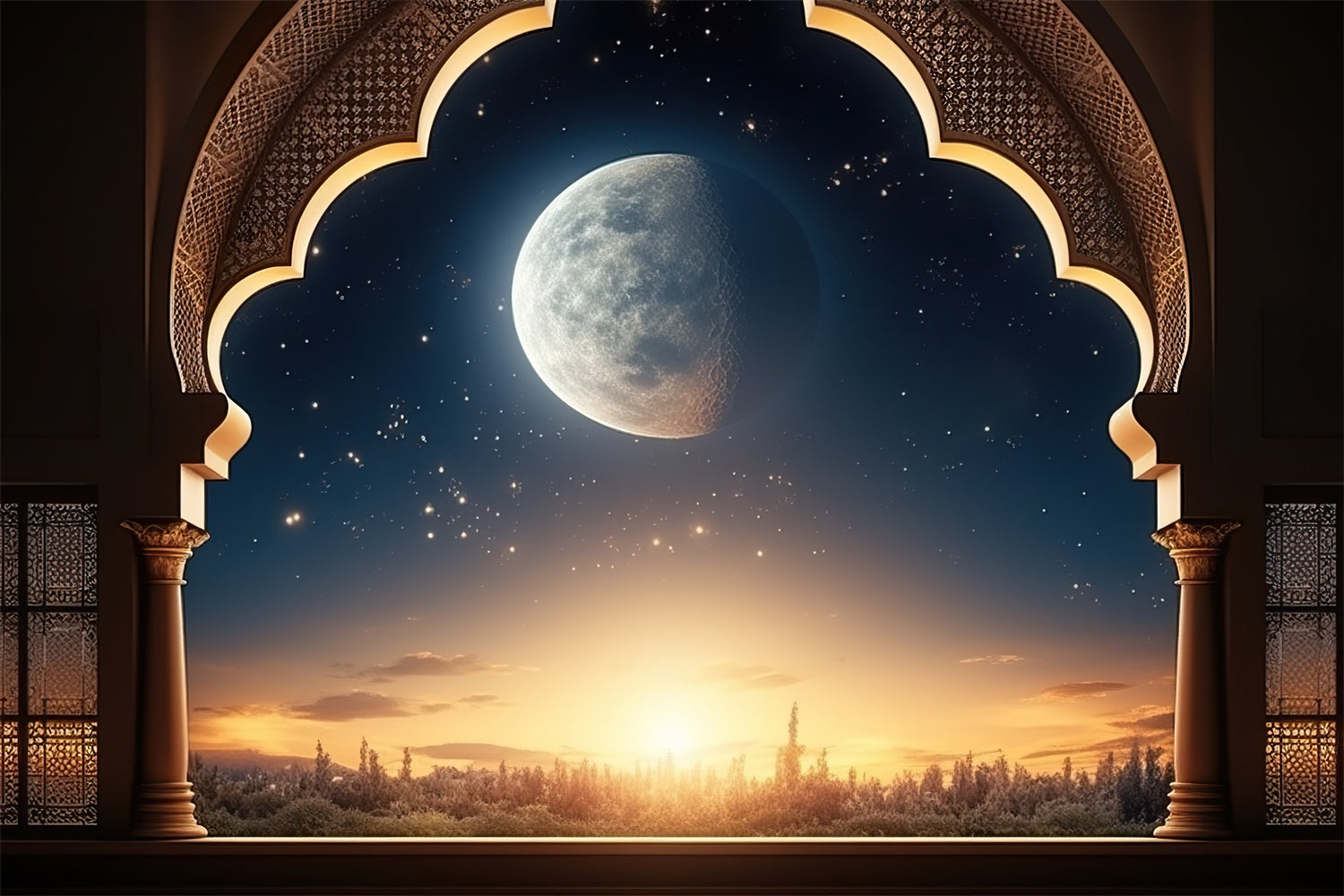 Ramadan Backdrops Majestic Moonlit Archway Backdrop UK GQ3-25