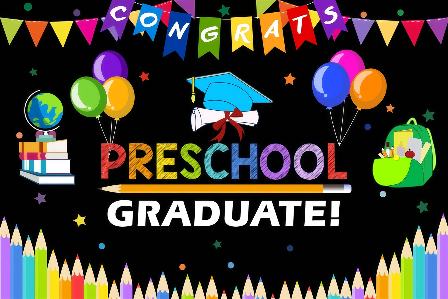 Preschool Graduation Backdrop Rainbow Pencil Graduation Party Backdrop UK GQ3-255