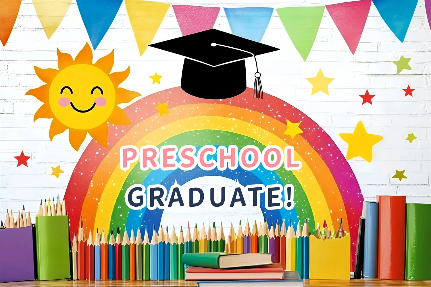 Preschool Graduation Backdrop Vibrant Rainbow Banner Graduation Party Backdrop UK GQ3-257