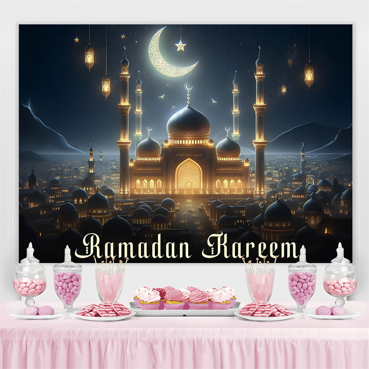 Ramadan Backdrops Starry Night Mosque Backdrop UK GQ3-26