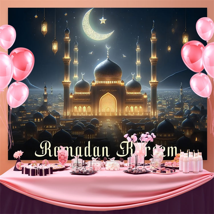 Ramadan Backdrops Starry Night Mosque Backdrop UK GQ3-26