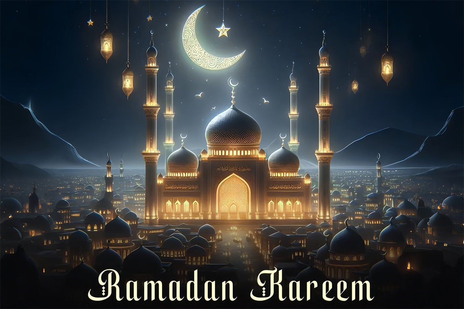 Ramadan Backdrops Starry Night Mosque Backdrop UK GQ3-26
