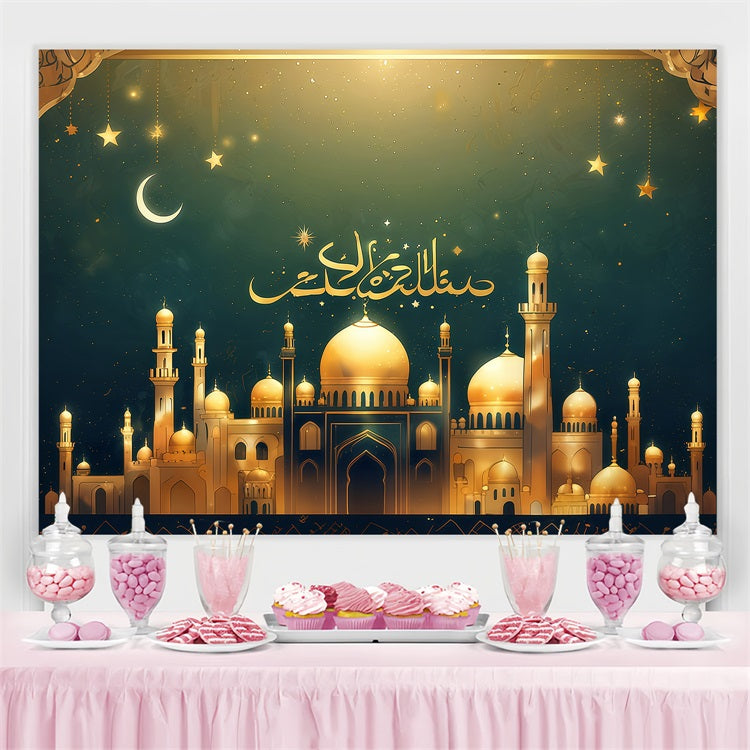 Ramadan Backdrops Golden Crescent Over Mosque Backdrop UK GQ3-27