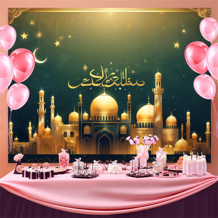 Ramadan Backdrops Golden Crescent Over Mosque Backdrop UK GQ3-27