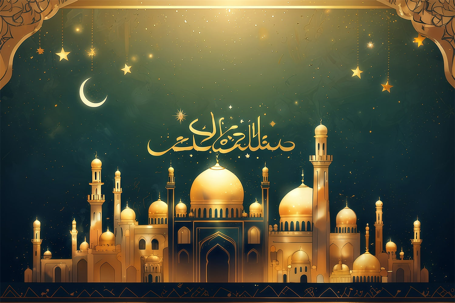 Ramadan Backdrops Golden Crescent Over Mosque Backdrop UK GQ3-27