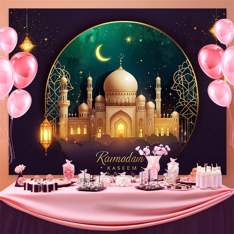 Ramadan Backdrops Crescent Golden Frame Mosque Backdrop UK GQ3-28