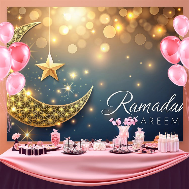 Ramadan Backdrops Golden Crescent Sparkling Stars Backdrop UK GQ3-29