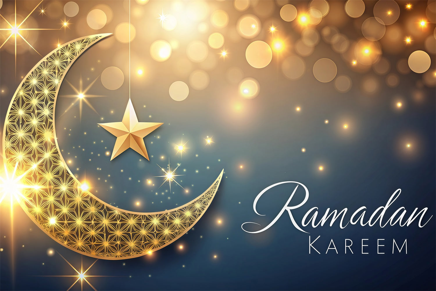 Ramadan Backdrops Golden Crescent Sparkling Stars Backdrop UK GQ3-29