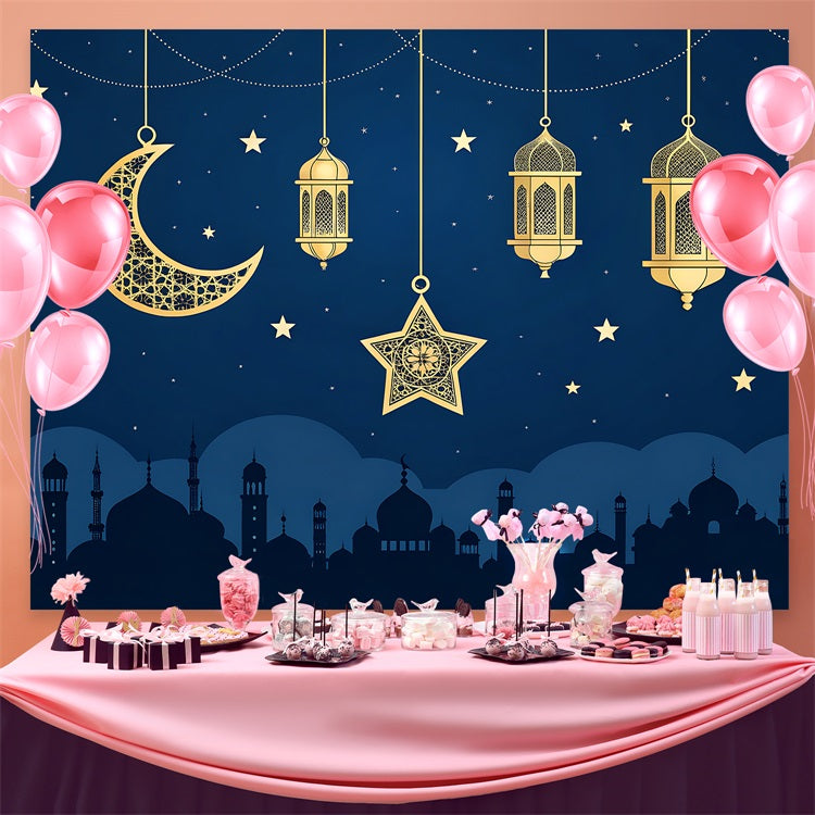 Ramadan Backdrops Golden Crescent Lantern Night Backdrop UK GQ3-33