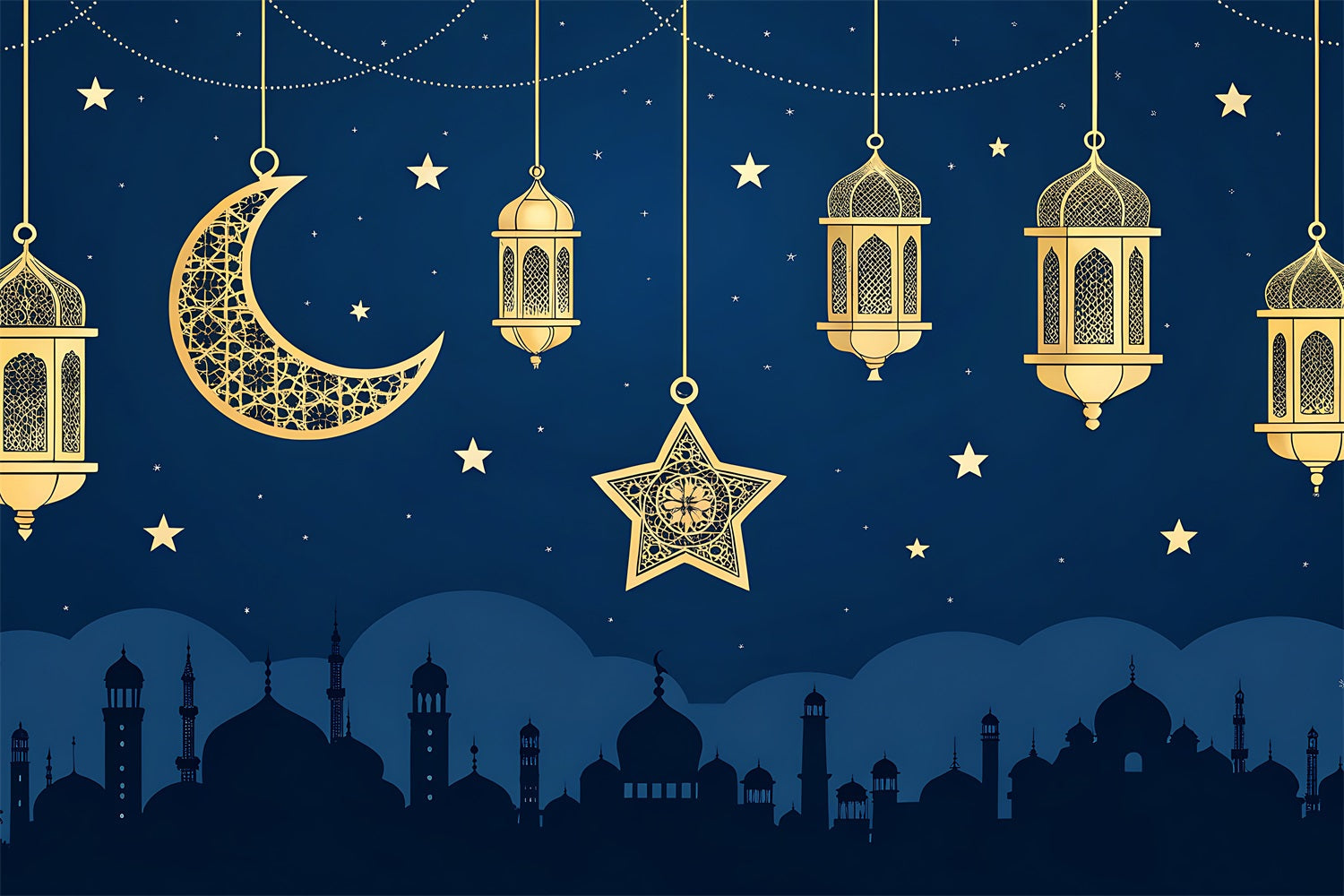 Ramadan Backdrops Golden Crescent Lantern Night Backdrop UK GQ3-33