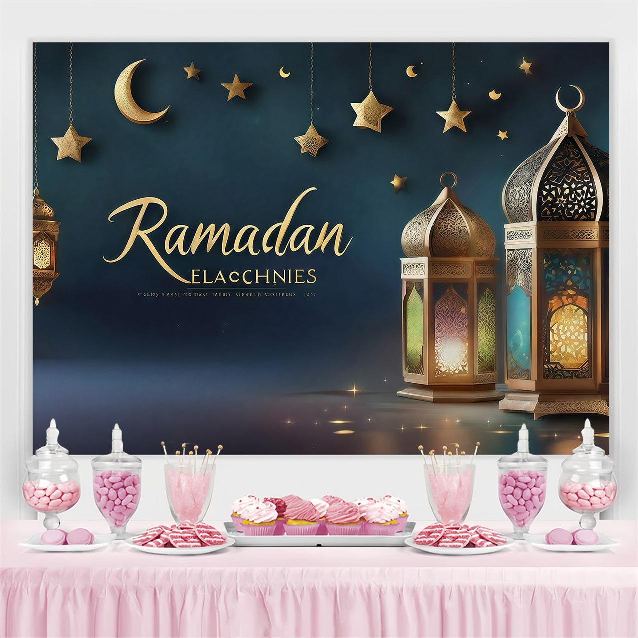 Ramadan Mubarak Backdrop Royal Lanterns Crescent Backdrop UK GQ3-34