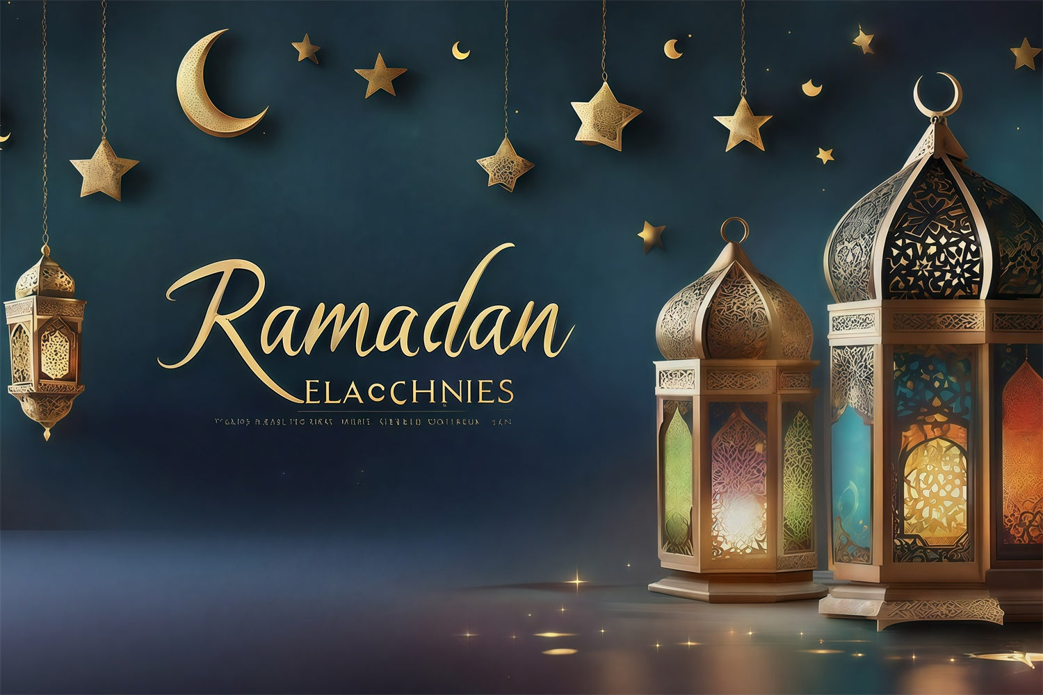 Ramadan Mubarak Backdrop Royal Lanterns Crescent Backdrop UK GQ3-34