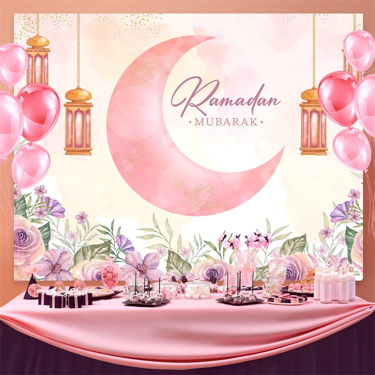 Ramadan Backdrops Watercolor Crescent Moon Lanterns Floral Backdrop UK GQ3-35