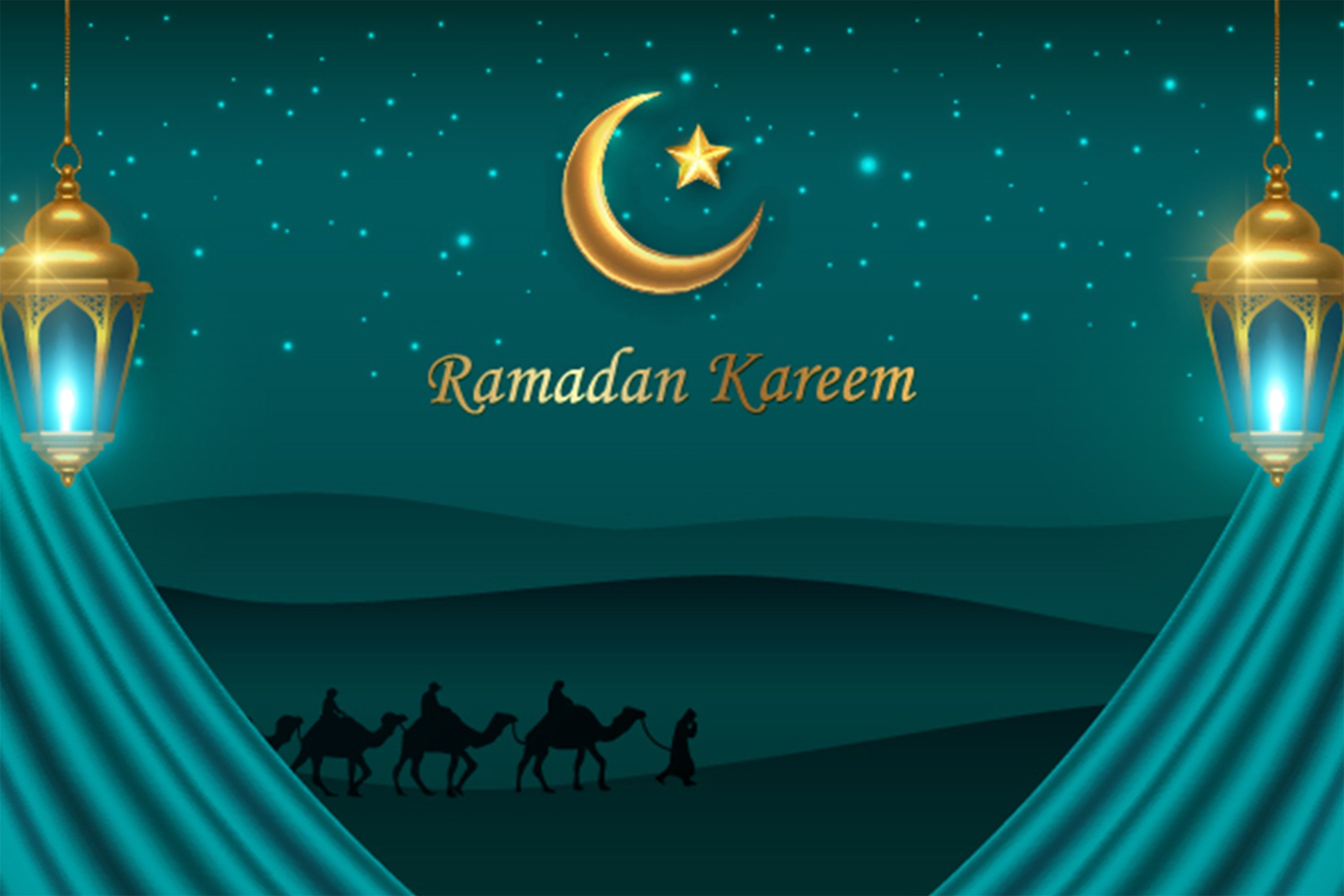 Ramadan Mubarak Backdrop Starry Night Desert Camels Backdrop UK GQ3-36
