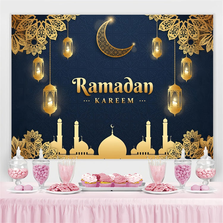 Ramadan Backdrops Golden Lanterns Mosque Silhouette Backdrop UK GQ3-37