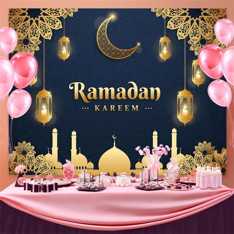Ramadan Backdrops Golden Lanterns Mosque Silhouette Backdrop UK GQ3-37