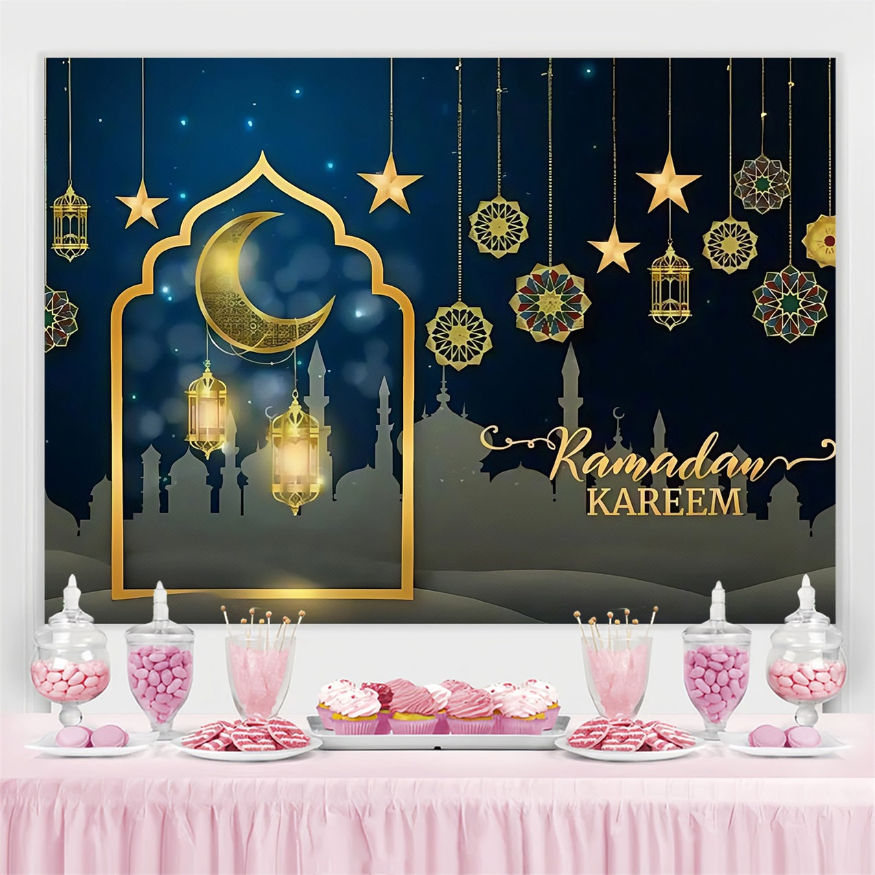 Ramadan Mubarak Backdrop Hanging Ornaments Crescent Backdrop UK GQ3-38