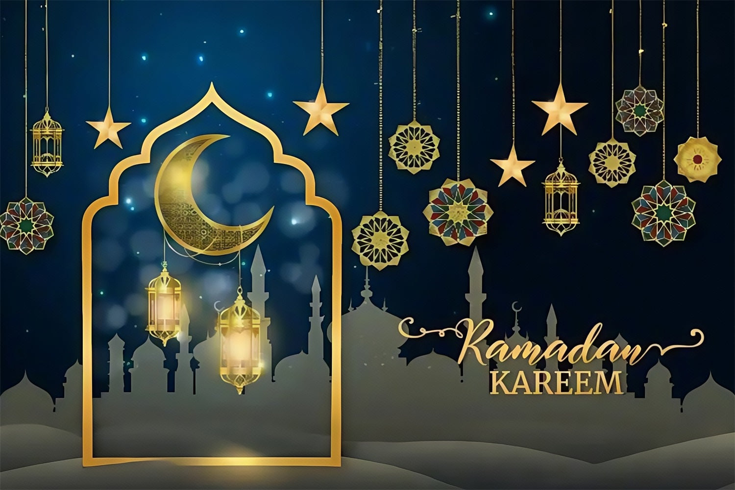 Ramadan Mubarak Backdrop Hanging Ornaments Crescent Backdrop UK GQ3-38