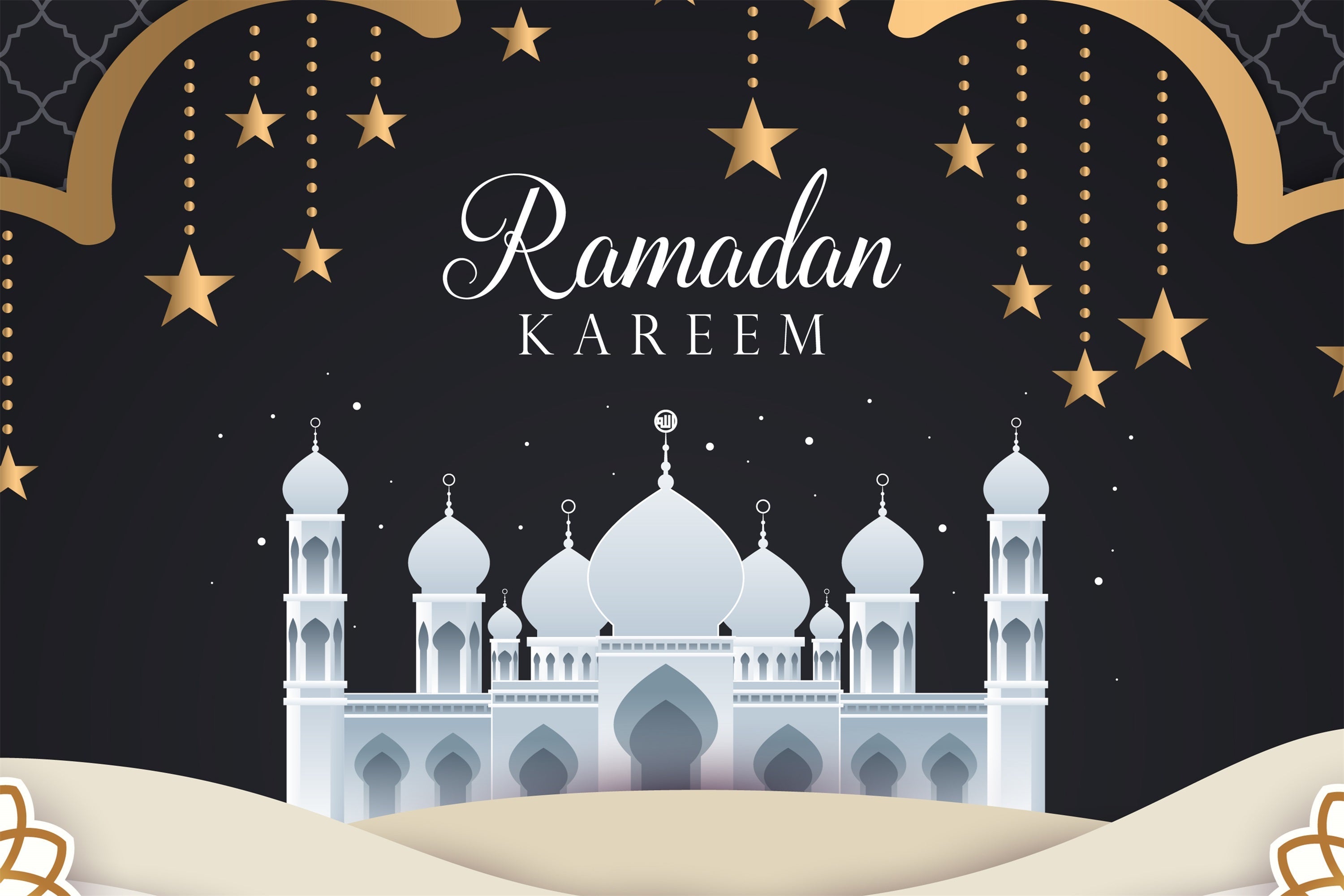 Ramadan Mubarak Backdrop White Mosque Night Backdrop UK GQ3-40