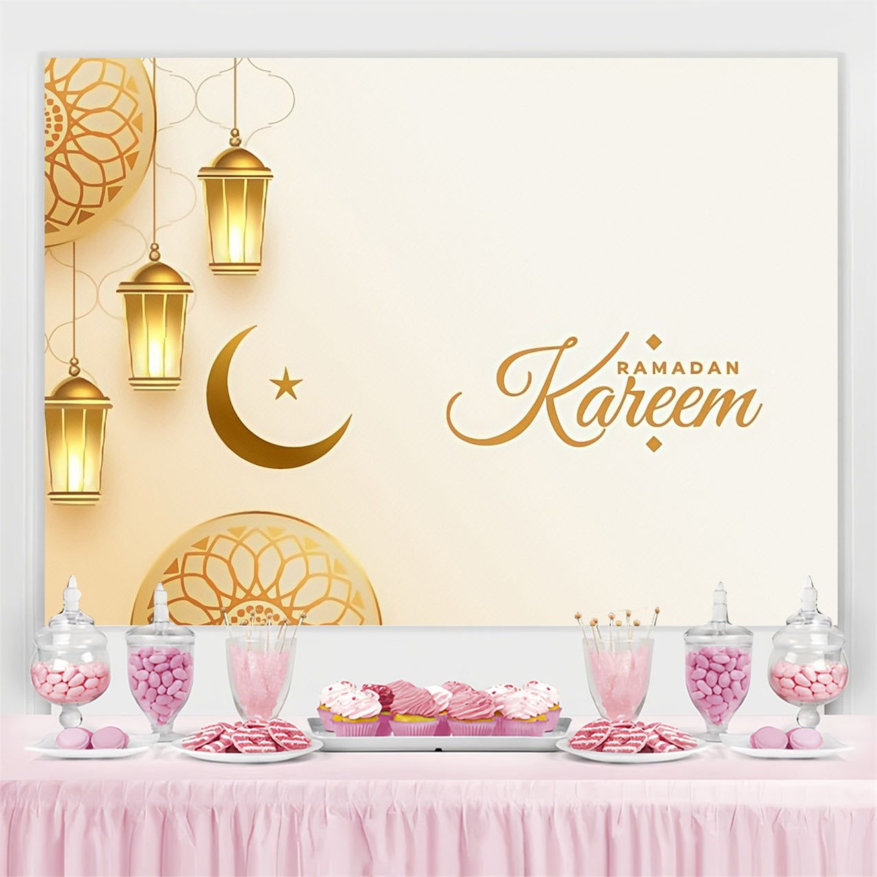 Ramadan Backdrops Golden Crescent Lantern Kareem Backdrop UK GQ3-41