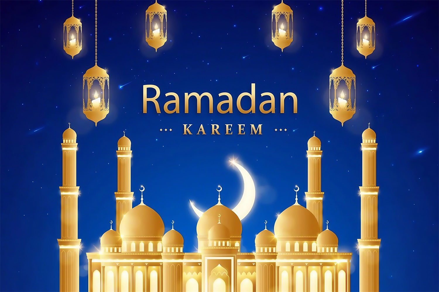 Ramadan Backdrops Majestic Golden Mosque Lanterns Backdrop UK GQ3-42
