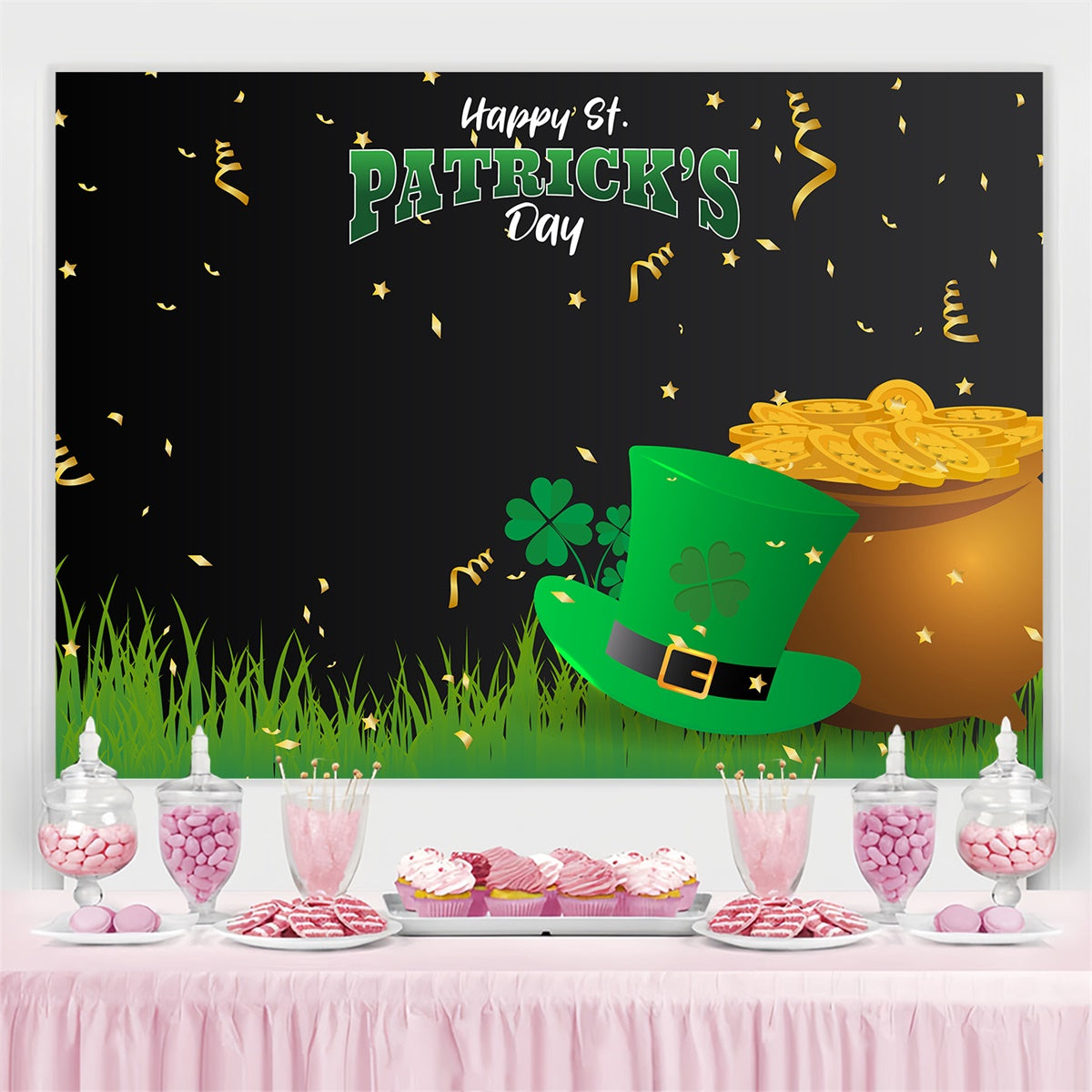 St Patricks Day Photo Backdrop Gold Pot Shamrock Party Backdrop UK GQ3-43