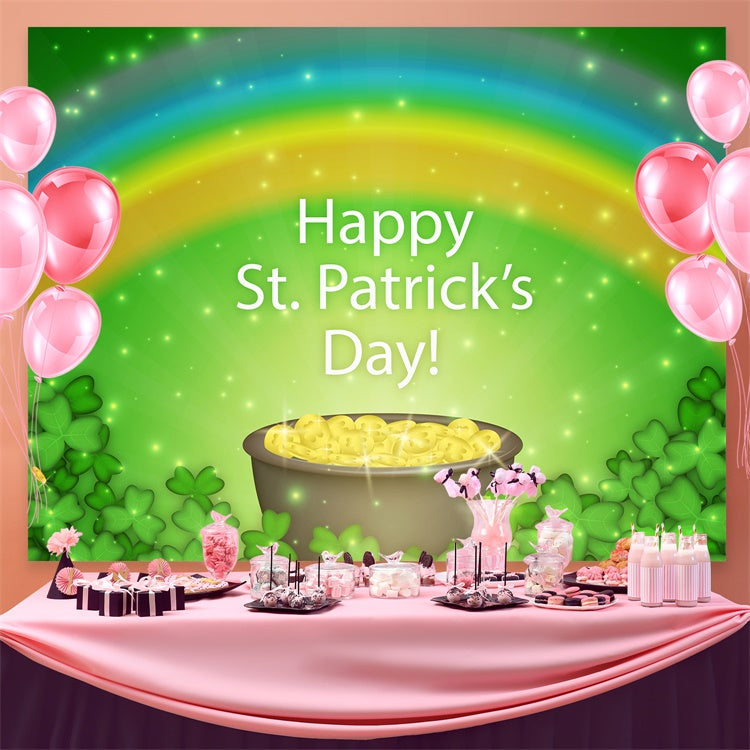 St Patricks Day Backdrop Golden Pot Rainbow Shamrock Backdrop UK GQ3-44