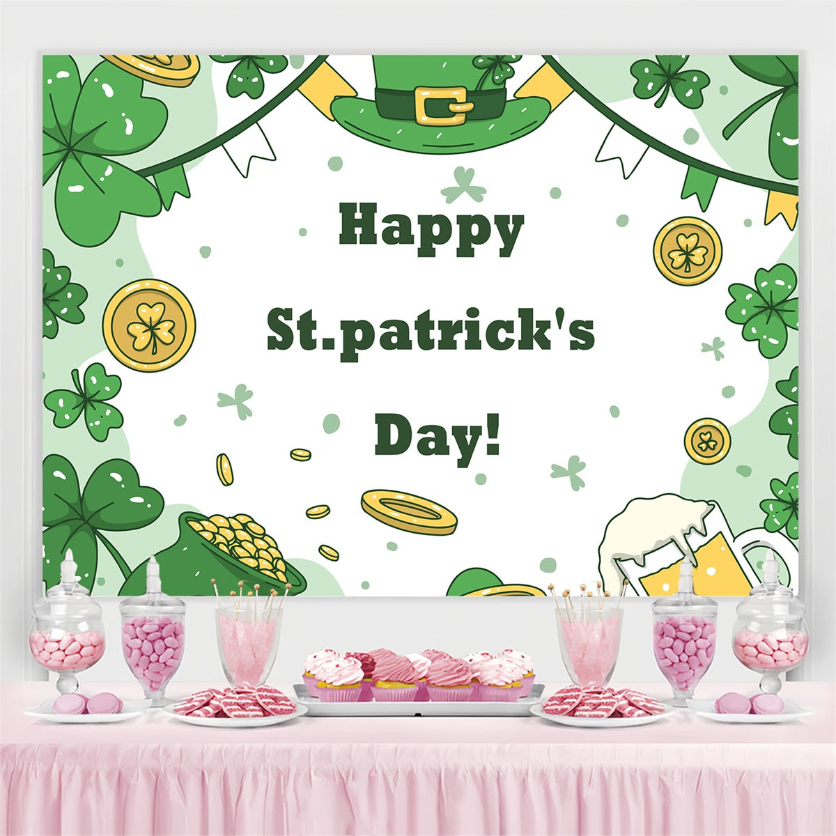 St Patrick's Day Backdrop Beer Gold Coins Celebration Backdrop UK GQ3-46