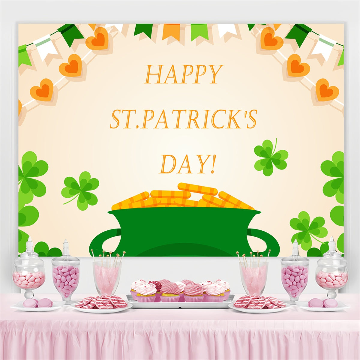 St Patricks Day Backdrops Green Luck Pot Charm Banner Backdrop UK GQ3-48