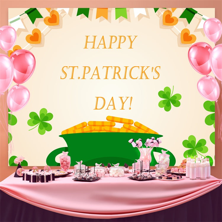 St Patricks Day Backdrops Green Luck Pot Charm Banner Backdrop UK GQ3-48