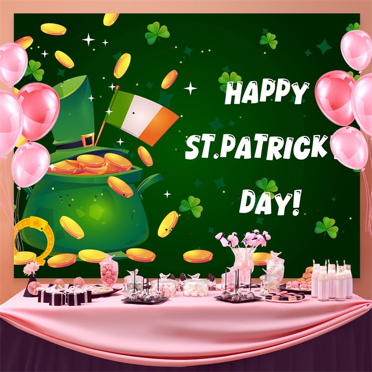 St Patricks Day Backdrop Lucky Green Hat Coins Sparkle Backdrop UK GQ3-49