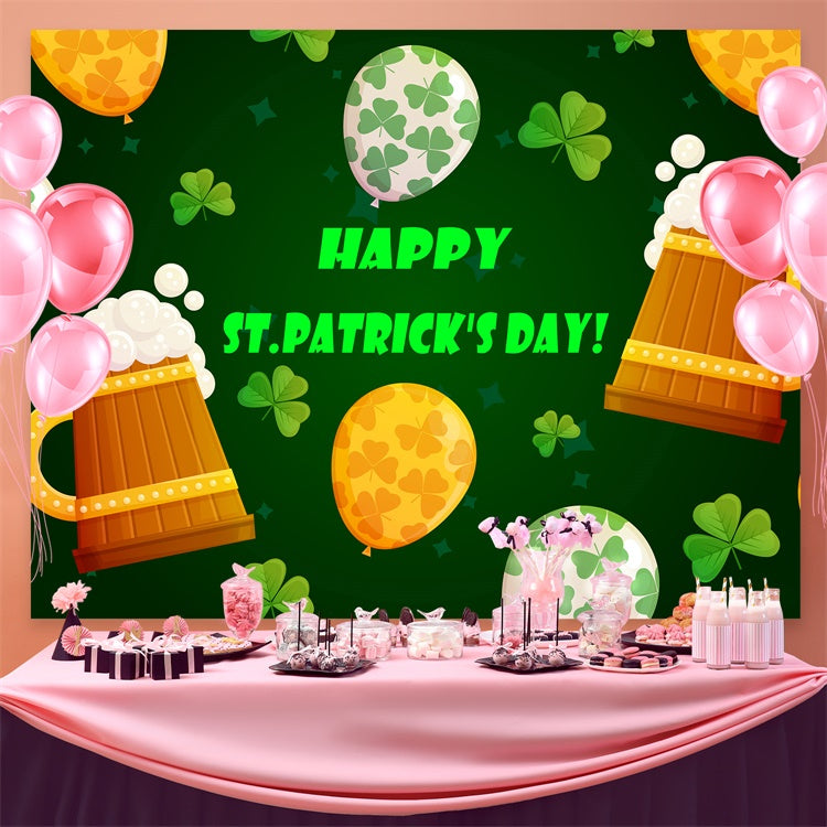 St Patrick's Photo Backdrop Green Beer Party Balloons Backdrop UK GQ3-50