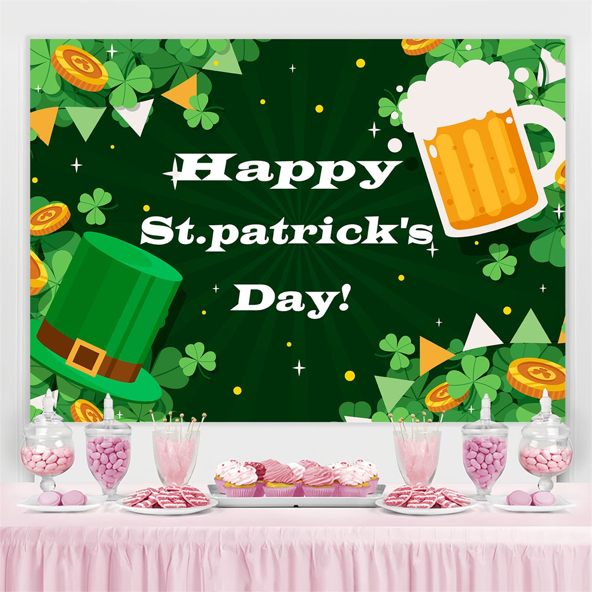 St Patrick's Day Photo Backdrop Hat Clover Coins Cheers Backdrop UK GQ3-51