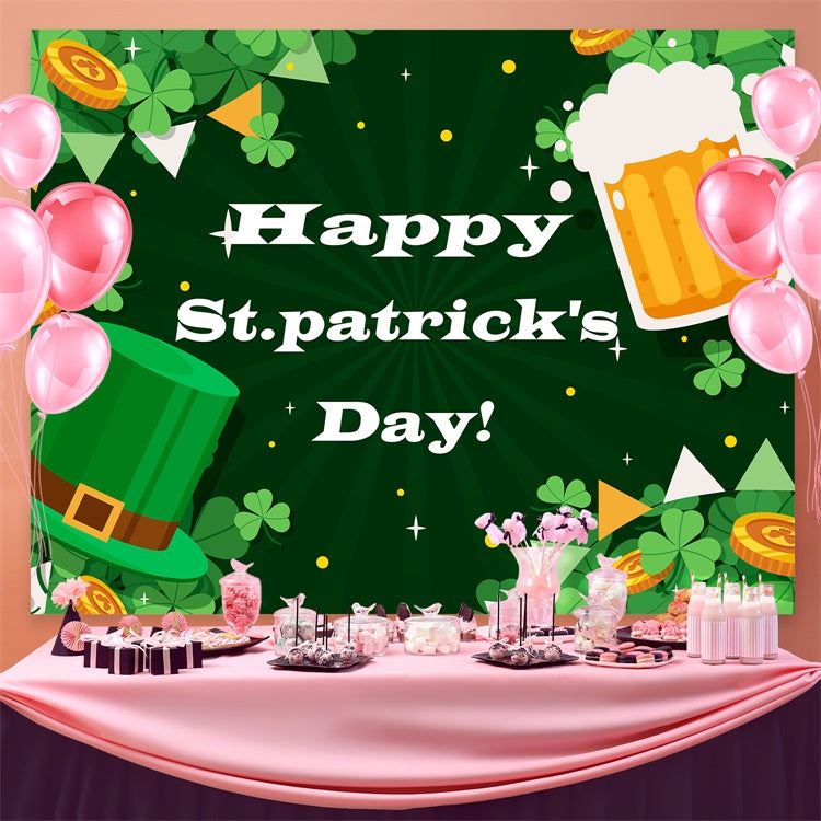 St Patrick's Day Photo Backdrop Hat Clover Coins Cheers Backdrop UK GQ3-51