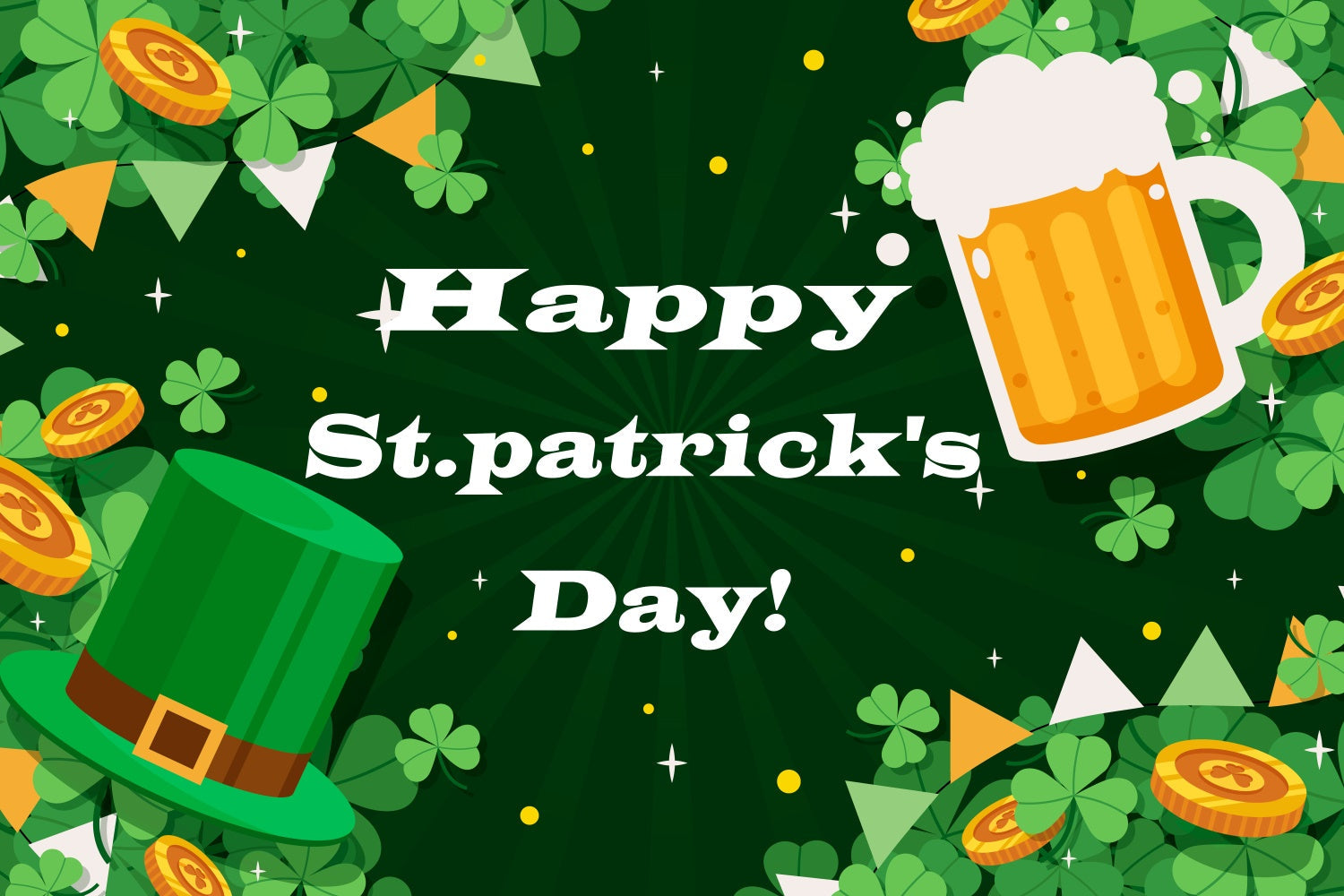 St Patrick's Day Photo Backdrop Hat Clover Coins Cheers Backdrop UK GQ3-51