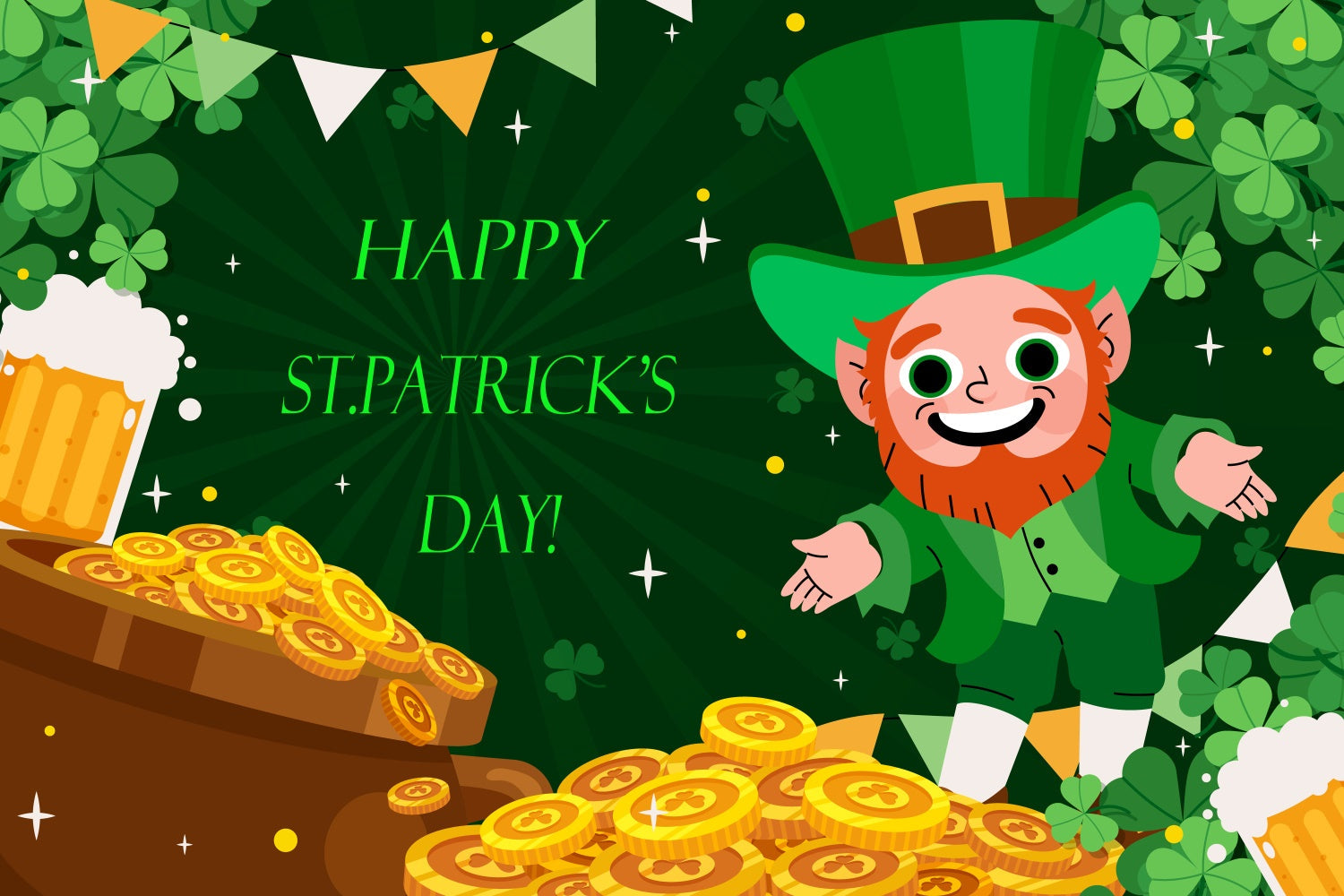 St Patrick Backdrop Gold Coins Festive Leprechaun Backdrop UK GQ3-52