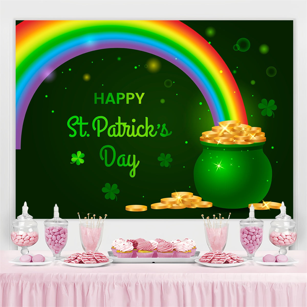 St Patrick's Day Photo Backdrop Rainbow Gold Pot Magic Backdrop UK GQ3-54