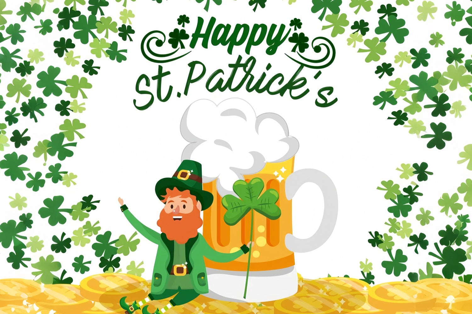 St Patricks Day Photo Backdrop Golden Coins Lucky Beer Backdrop UK GQ3-55