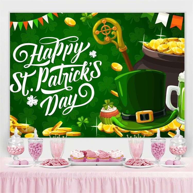 St Patrick's Photo Backdrop Lucky Hat Coins Festive Backdrop UK GQ3-56