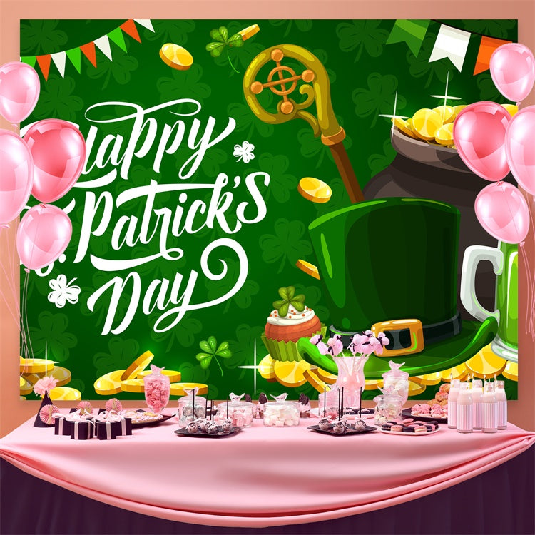 St Patrick's Photo Backdrop Lucky Hat Coins Festive Backdrop UK GQ3-56