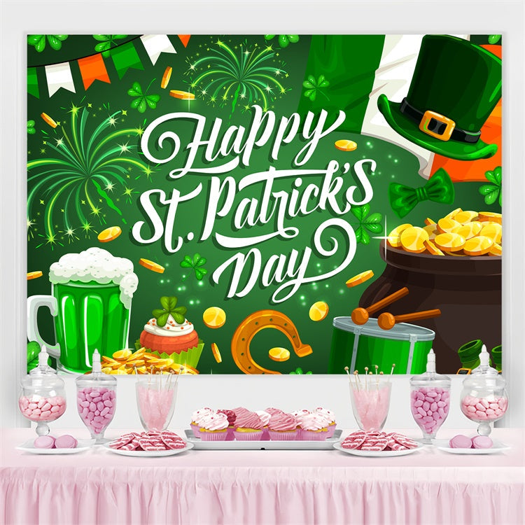 St Patrick Backdrop Shamrock Fireworks Celebration Backdrop UK GQ3-57