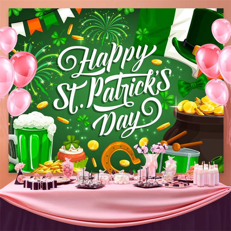St Patrick Backdrop Shamrock Fireworks Celebration Backdrop UK GQ3-57