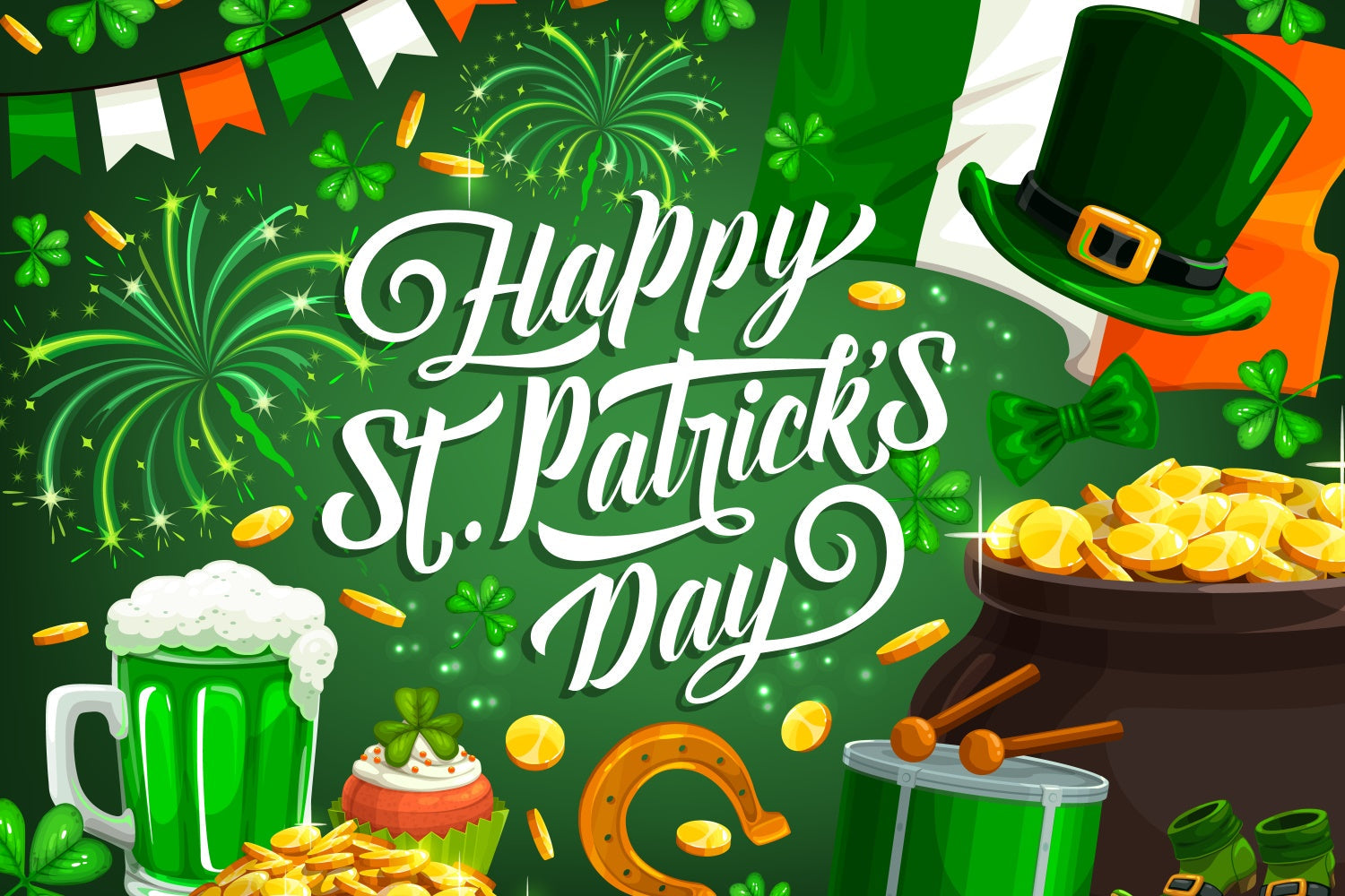 St Patrick Backdrop Shamrock Fireworks Celebration Backdrop UK GQ3-57