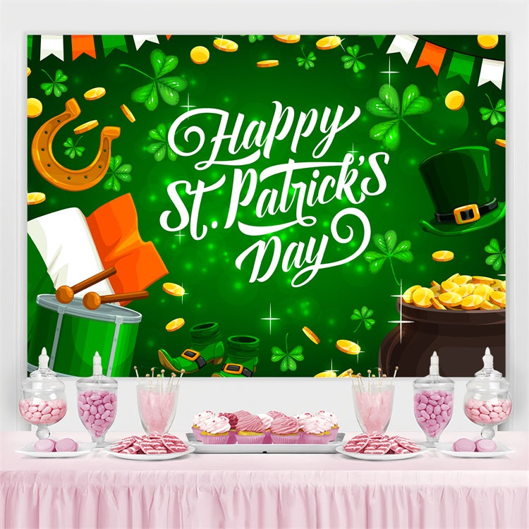 St Patricks Day Backdrops Glowing Green Shamrock Lucky Backdrop UK GQ3-58