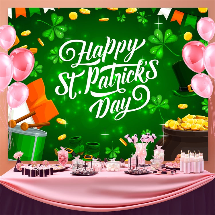 St Patricks Day Backdrops Glowing Green Shamrock Lucky Backdrop UK GQ3-58