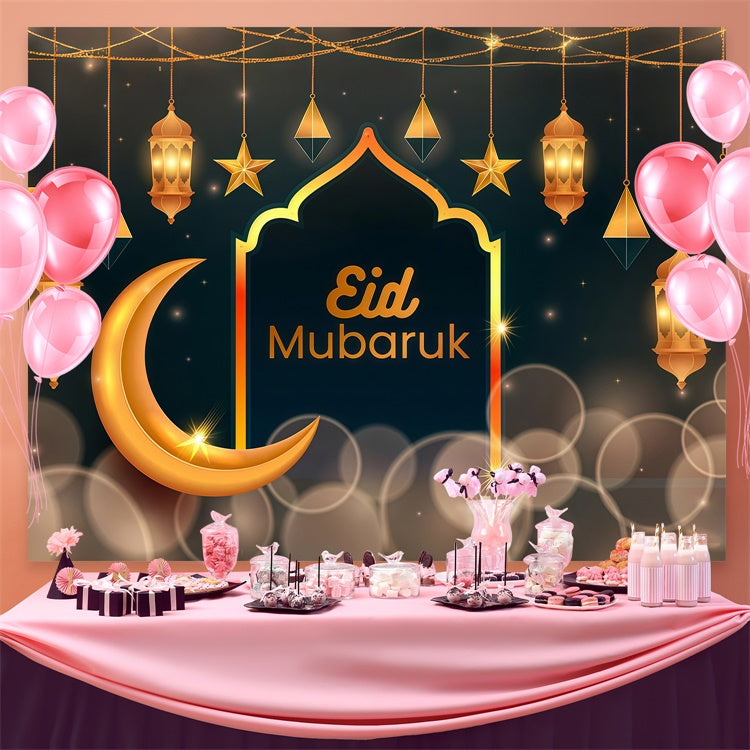 Eid Mubarak Backdrop Crescent Moon Hanging Lanterns Backdrop UK GQ3-62