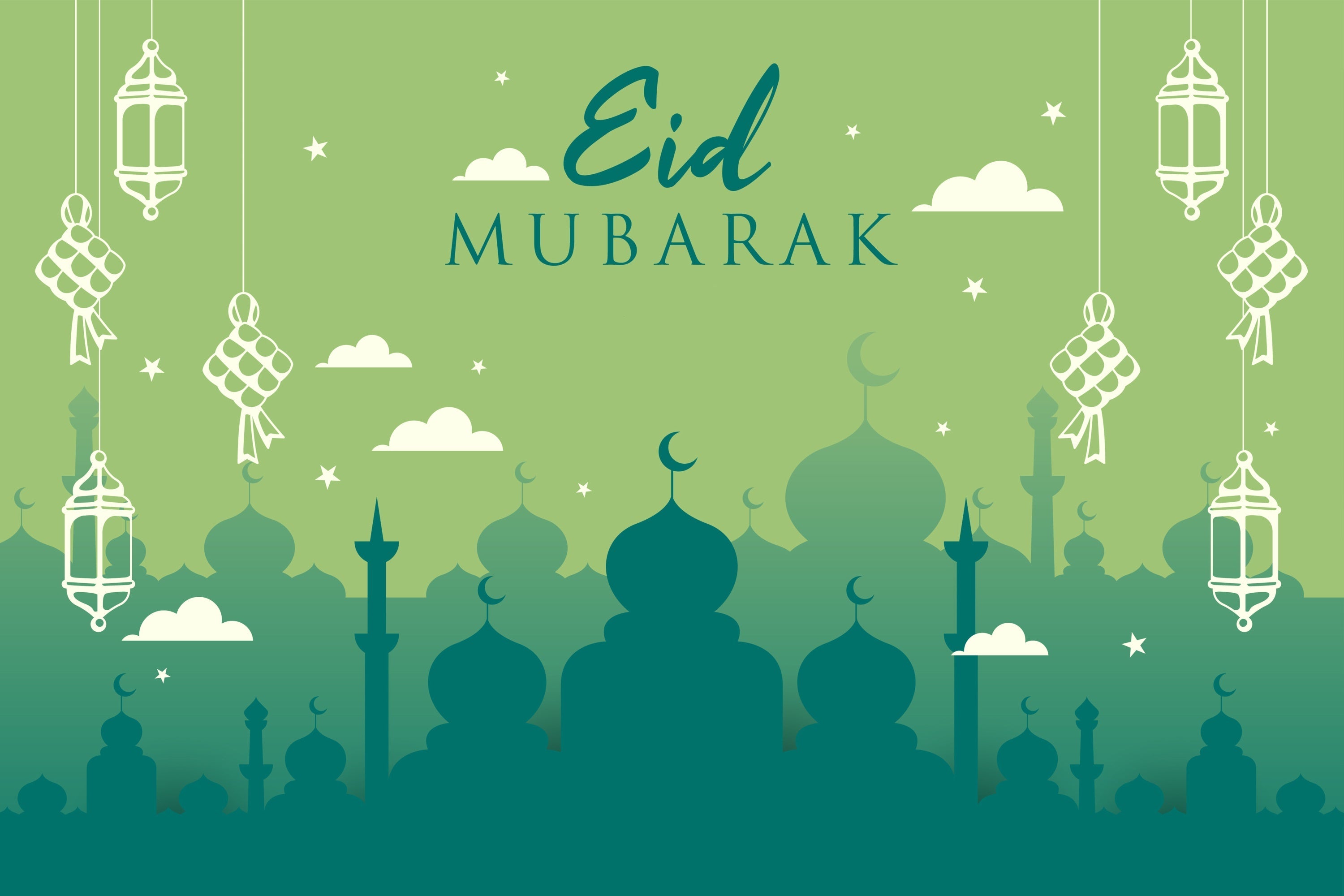 Eid Mubarak Backdrop Green Mosque Silhouette Eid Backdrop UK GQ3-63
