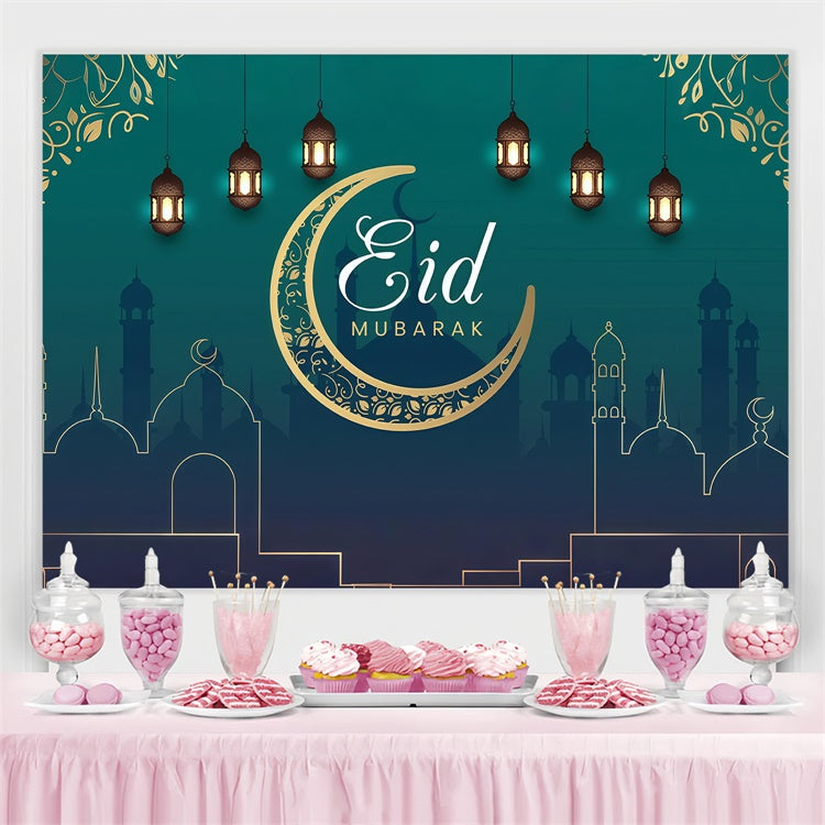 Eid Mubarak Backdrop Elegant Crescent Green Eid Backdrop UK GQ3-69