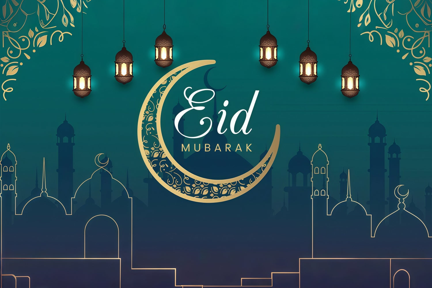 Eid Mubarak Backdrop Elegant Crescent Green Eid Backdrop UK GQ3-69
